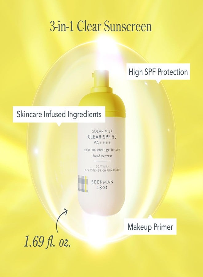 Beekman 1802 Solar Milk 3-in-1 Weightless Clear SPF 50 Face Sunscreen - 1.69 fl oz - Broad Spectrum UVA UVB Protection + Makeup Primer, Non-Greasy Gel, Goat Milk Infused, For All Skin Types & Tones - Image 5